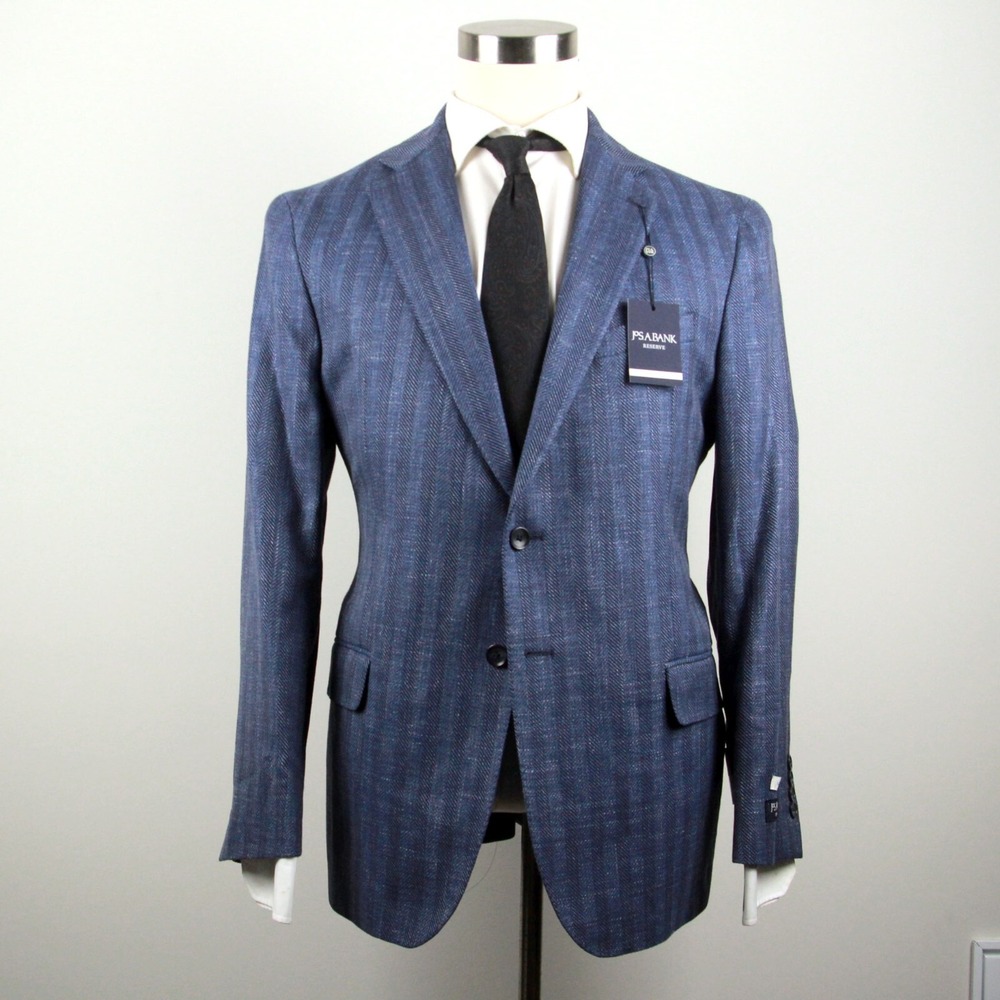 Jos A Bank‎ Tailored Fit Herribone Sportcoat Blazer Blue 44R E04511